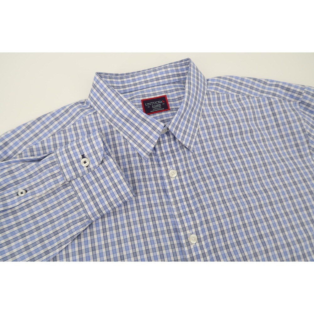 UNTUCKit Durif Mens XL Blue Checks Wrinkle‎ Free Button Front Long Sleeve Shirt
